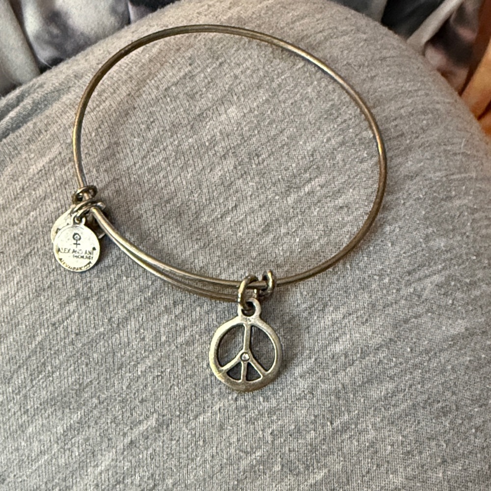 Silver Peace Sign Bangle Bracelet